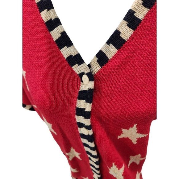 Quacker Factory Red White Blue Short Sleeve Cardigan Sweater Stars Stripe Flag L - Picture 3 of 9